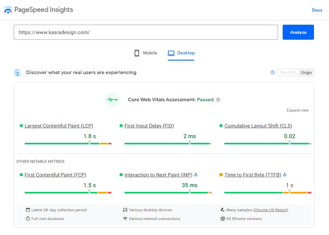 fast website google insight test