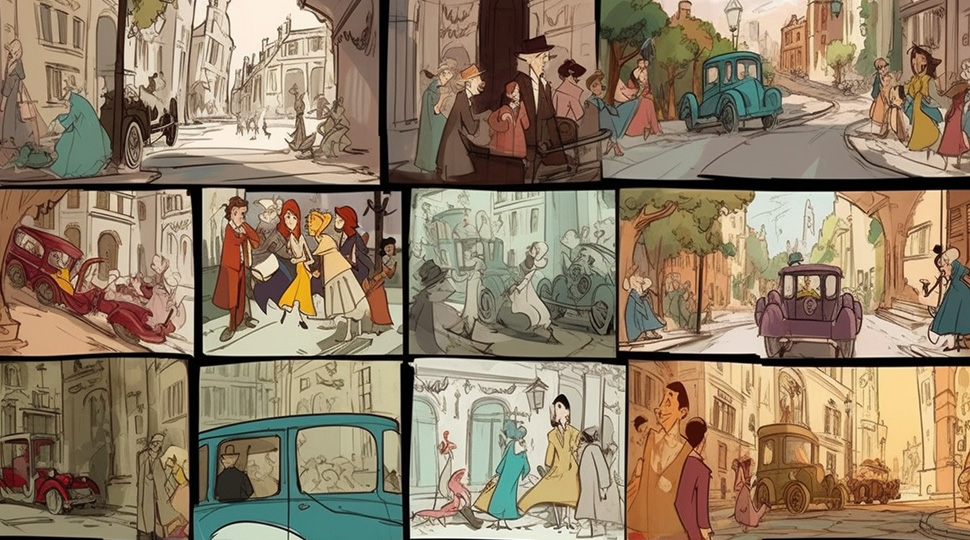 Pixar style storyboard