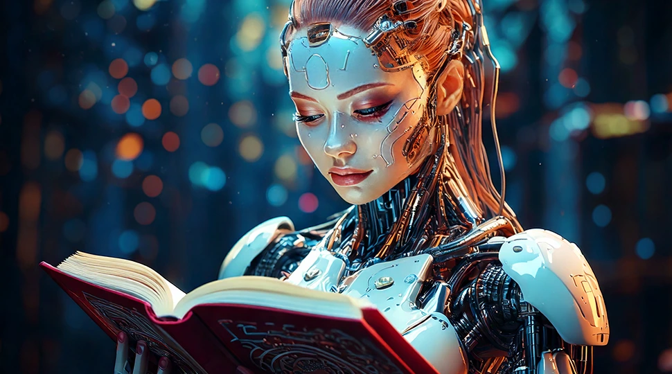 Machine learning - Female Robot Reading Book